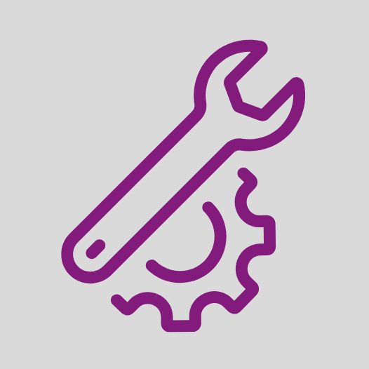 Klucz i połowa koła zębatego. Symbol tłumaczenia technicznego.