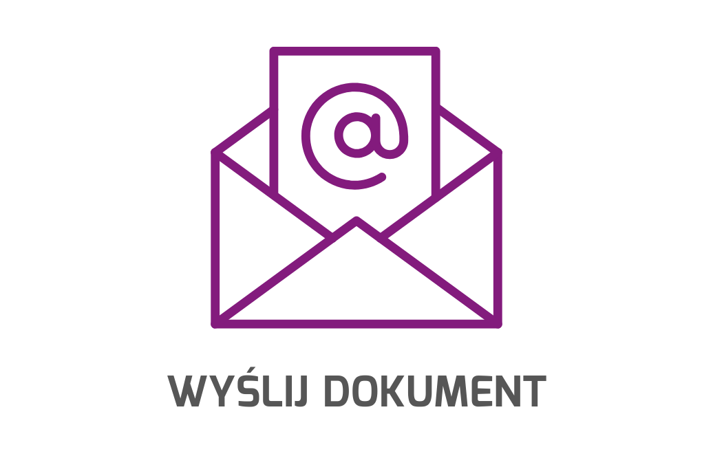 Koperta. Symbol maila. Na dole widoczny napis: "Wyślij dokument".